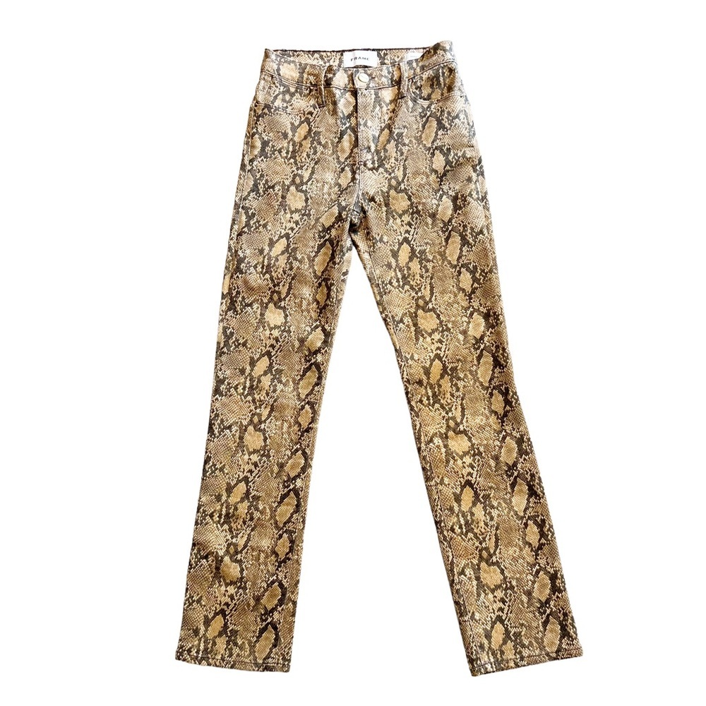 FRAME Le High Straight, Coated Python, High Rise, Snake Effect Jeans Size 23 - Picture 3 of 11